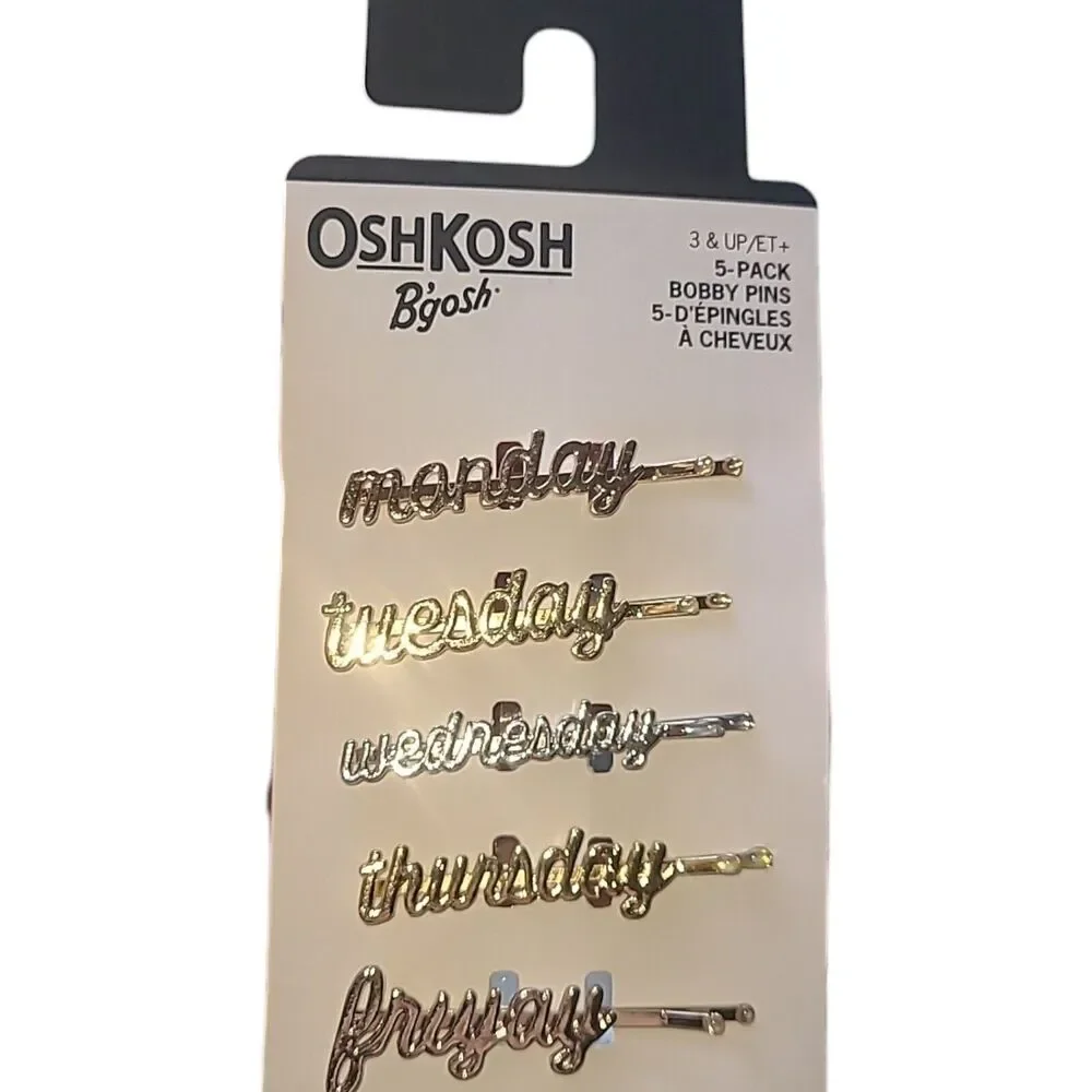 Oshkosh B'gosh‎ 5 Girl's Hair Clip Barrette Bobby Pins Days Of Week NWT Friyay